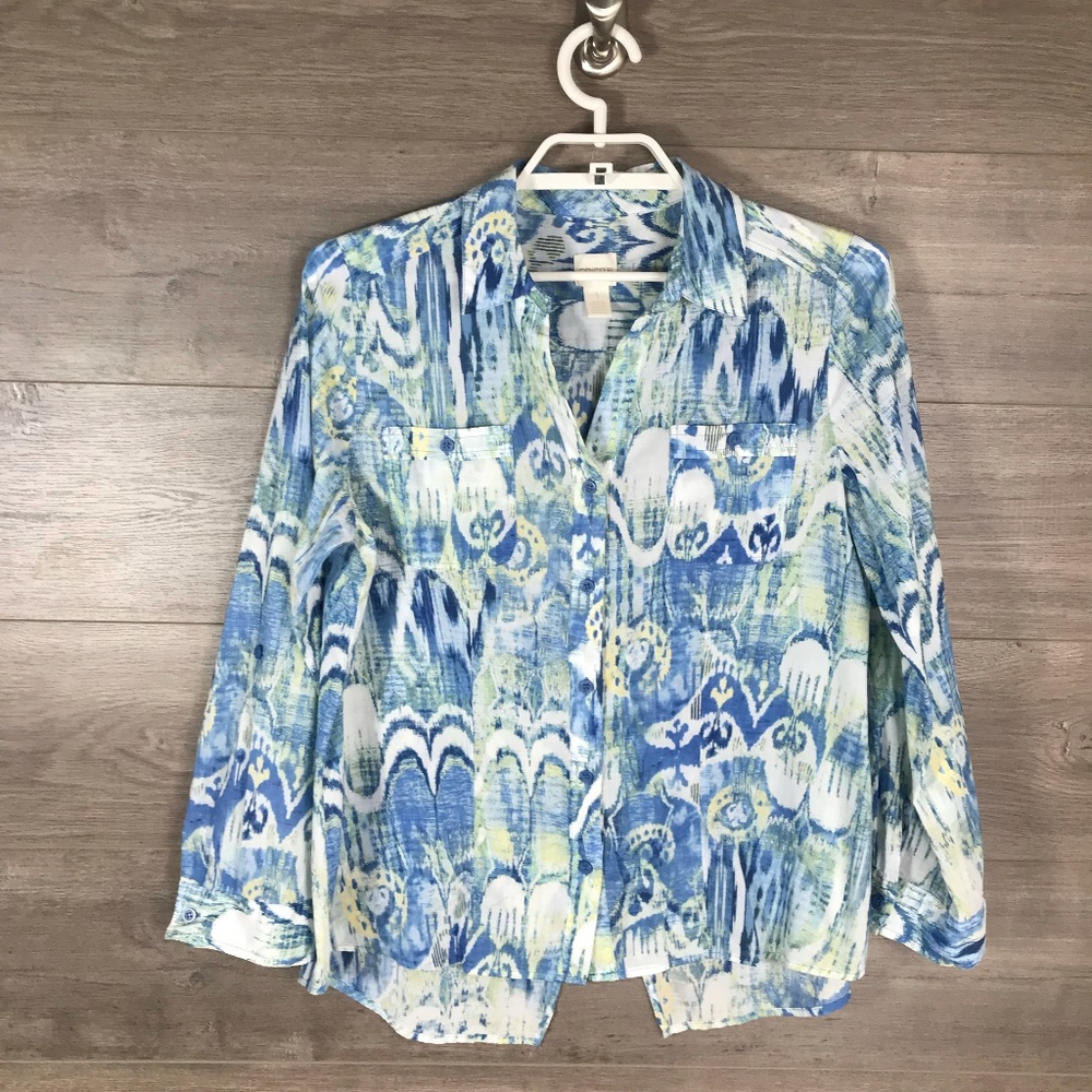 3/$25🛍️ Chico's Women's Ava Button Down Shirt Top  Split Back